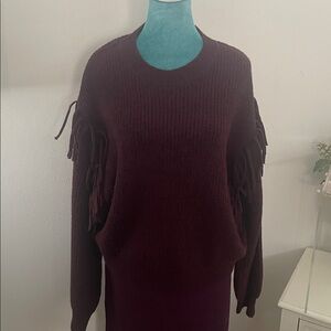 Time and Tru Dark Burgundy Sweater with Fringe